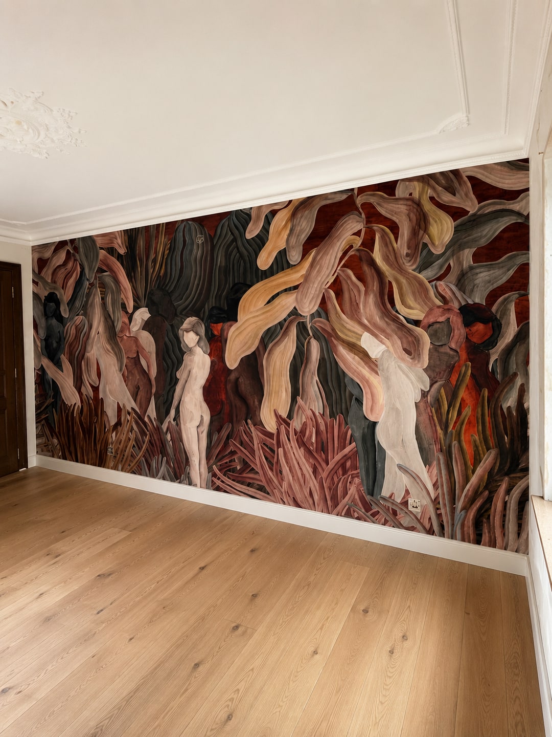 Artistiek muurbehang met figuratief dessin